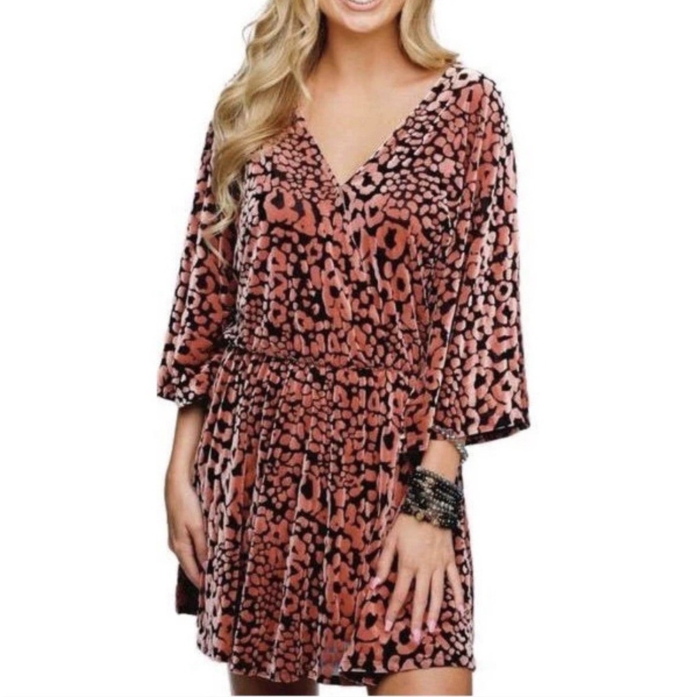 BuddyLove Whitney Velvet Feline Animal Print Mini Dress Pink Black Sheer Large